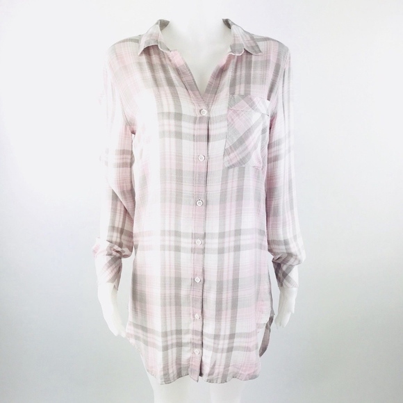 Cloth & Stone Anthropologie Pink Grey Plaid Tunic - Picture 7 of 7